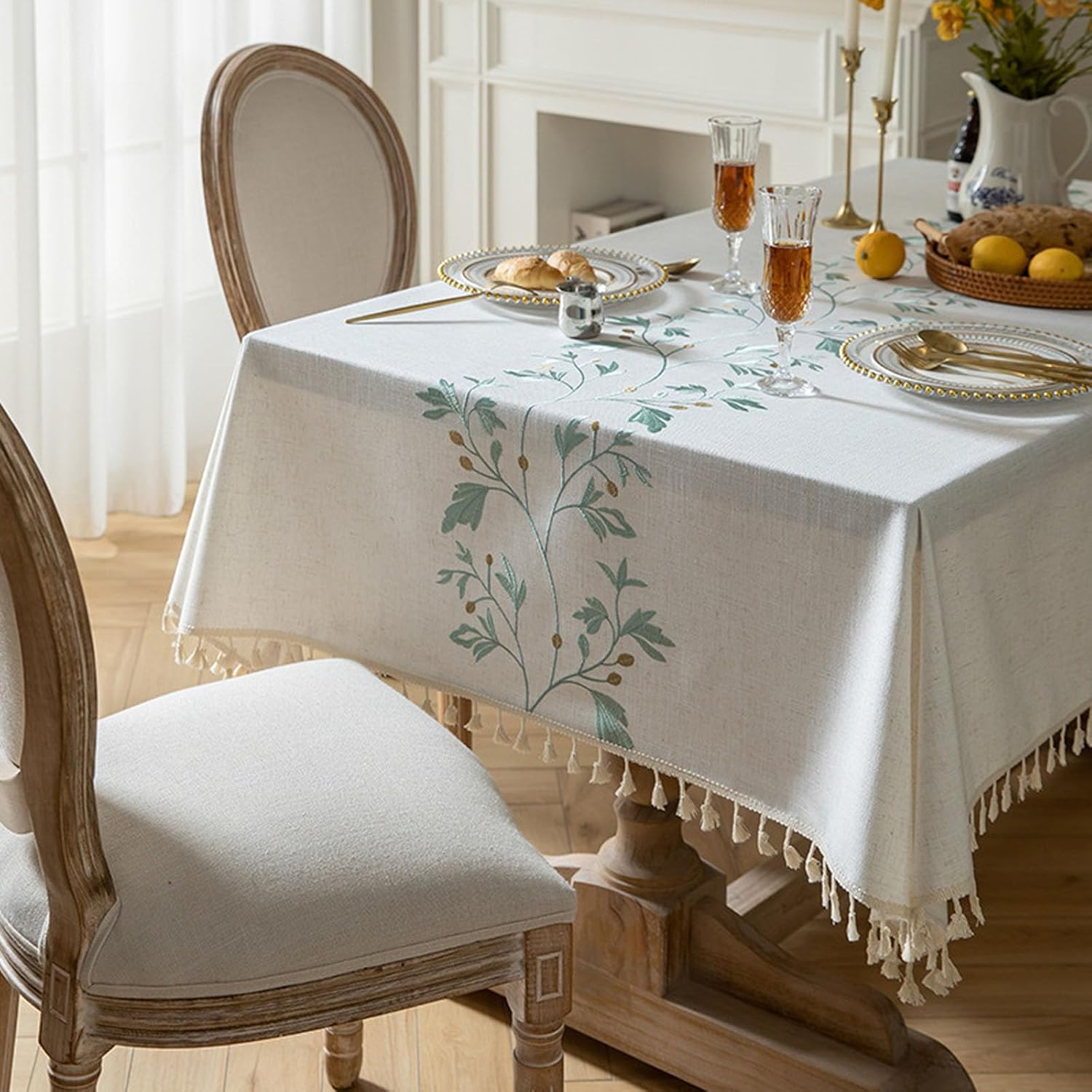 DAOCIYIY Luxury Waterproof Tablecloth — Stain & Slip-Resistant Poly-Cotton Linen-Look Dining Table Cover 90×140cm