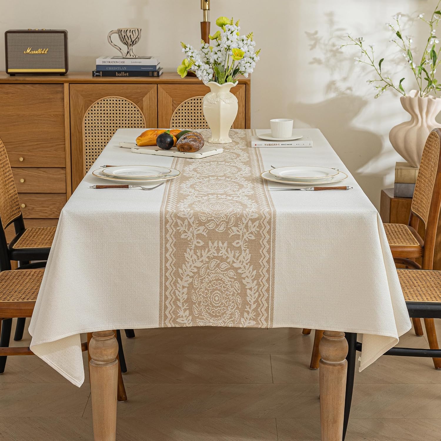 UWWGKK Linen Tablecloth — Advanced Waterproof Farmhouse Style Rectangle Table Cover for 8 FT Table 60×120inch