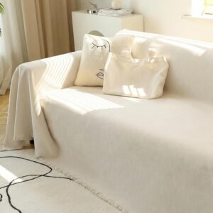 Wholesale Beige Chenille Sofa Throw with Tassels