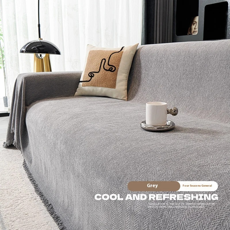 Jacquard Tassel Sofa Cover – 3-Seater, Water-Resistant, Anti-Slip, Machine Washable, Beige
