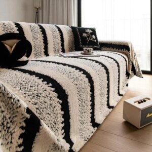Bohemian Striped Sofa Throw – Jacquard, Thick Plush, Soft Blanket, Machine Washable