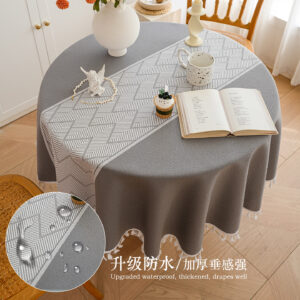 Nordic-style Polyester Water-Resistant Round 6ft Tablecloth Light Luxury High-End Floral Pattern Home Use Dining Coffee Table Cover