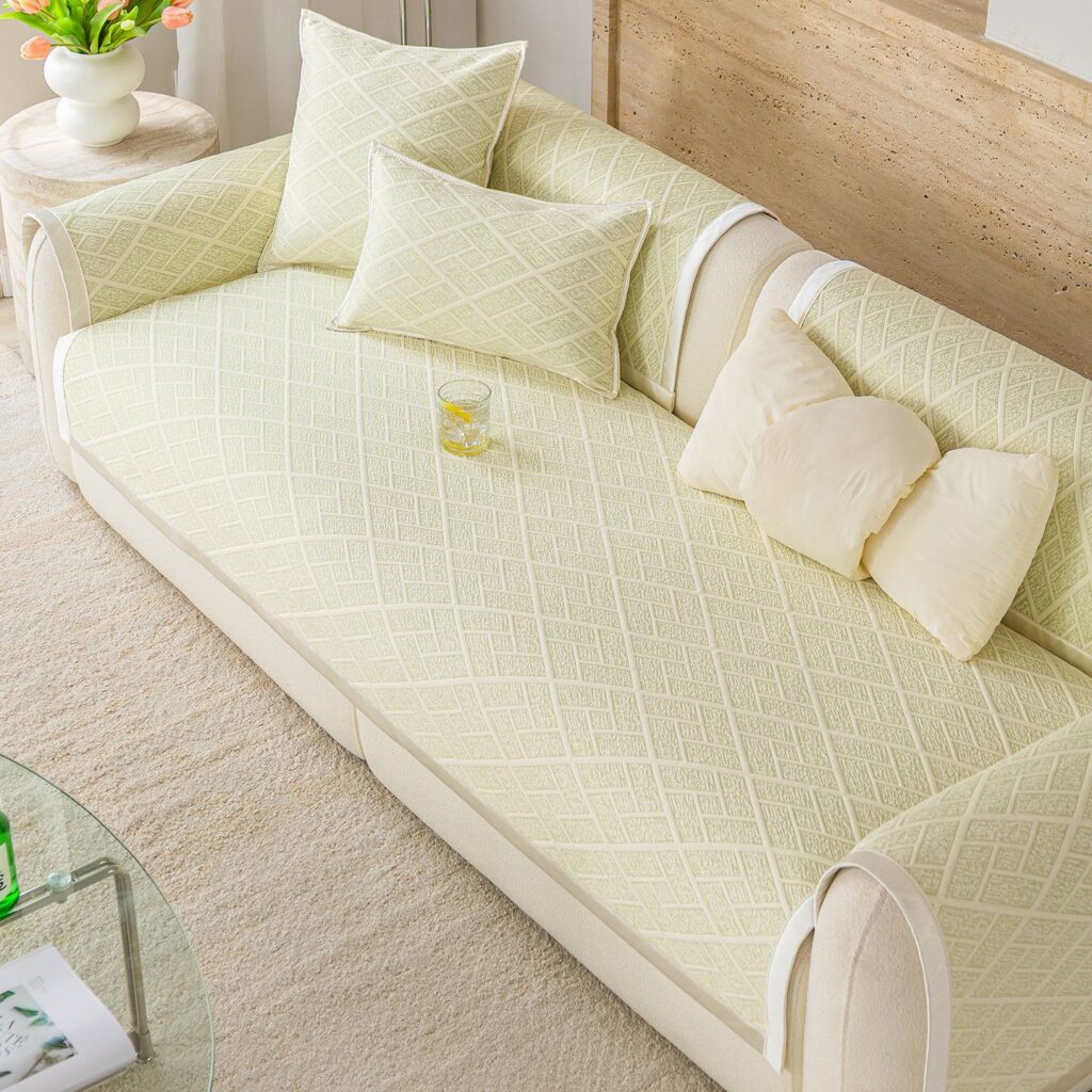 2026 Summer New Arrival Ice-Silk Cooling Light-Weight Sofa Cushion Checkered Pattern Light-Luxury High-End Style Non-Slip
