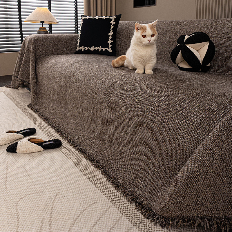 2026 Linen Style Solid Chenille Sofa Throw, Skin-Friendly Anti-Scratch Non-Slip Sofa Cover All Season