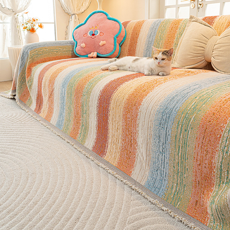All Season Colorful Chenille One-piece Full Sofa Cover Multi-purpose Sofa Blanket