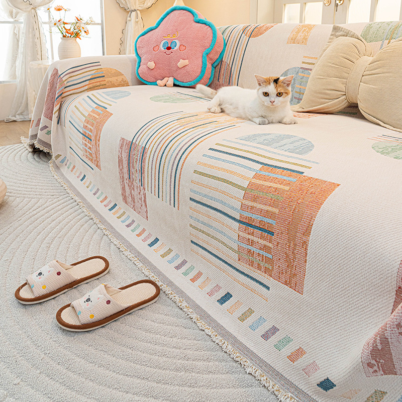 Thickened Chenille Anti Cat Scratch Full Coverage Sofa Cover, All Season Dustproof Sofa Throw for Living Room