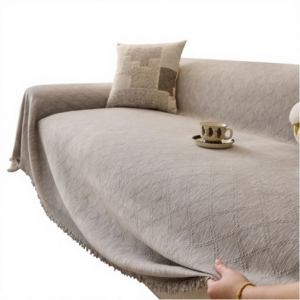 Herringbone Chenille Sofa Cover with Tassels Washable & Anti-Slip All-Season Decorative Throw Blanket (B Beige 180x280cm)