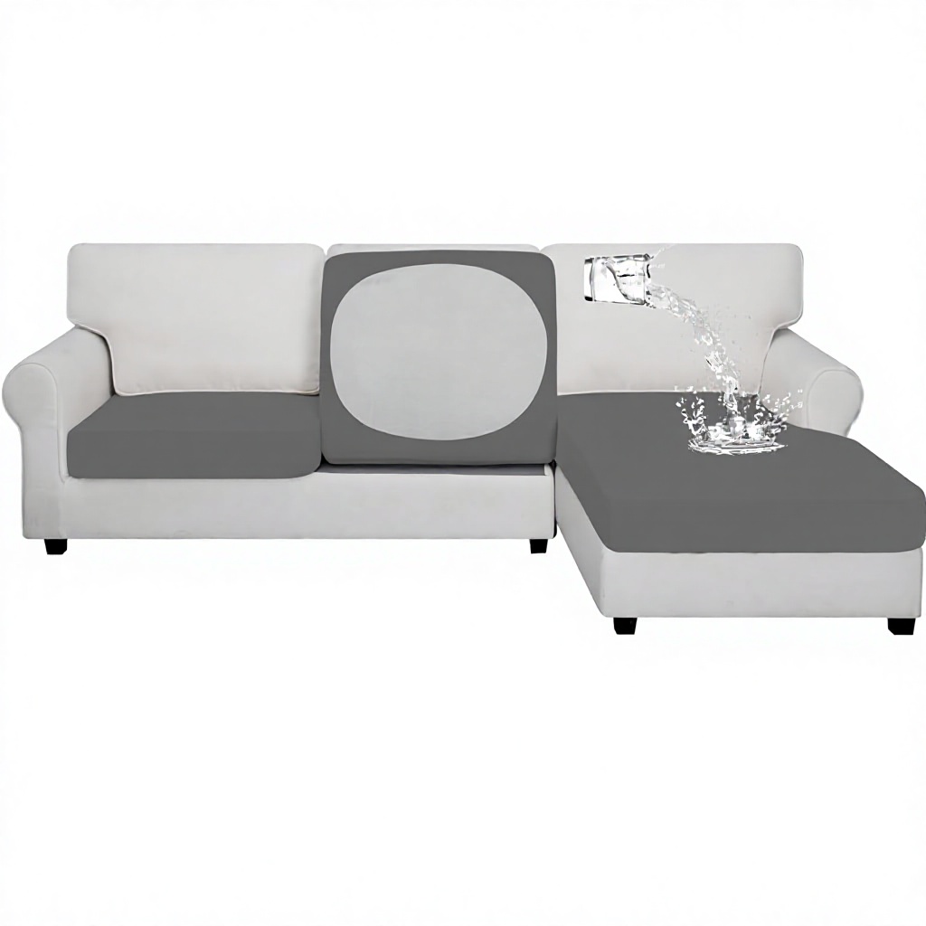 Water-Resistant Anti-Slip Machine Washable Sectional L Shape Couch Cushion Covers 80%Polyester+20%Spandex Gray
