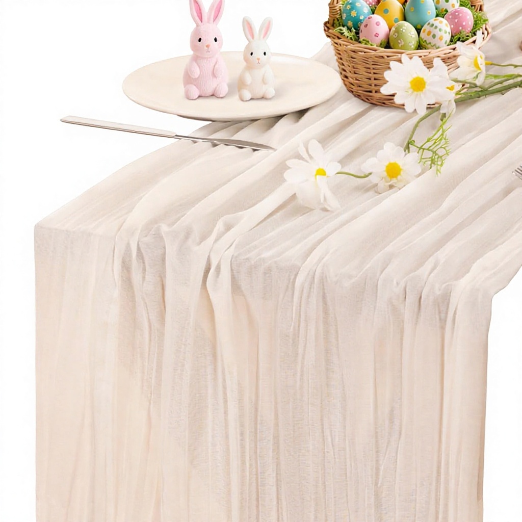 Cheesecloth Cotton Table Runner-Ivory White Rustic Sheer 10FT 120in Machine Washable Home Decor for Weddings Parties & Holidays