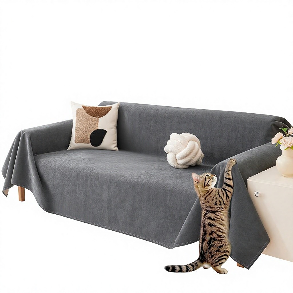 Cat-Scratch Resistant Water-Resistant Polyester Sofa Cover 3 Cushion Washable Pet Friendly Anti-Slip Anti-Wrinkle