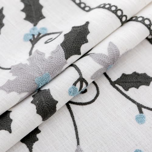 Close-up of textured blue and gray floral embroidery