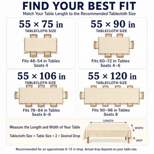 Tablecloth size and table-drop selection guide