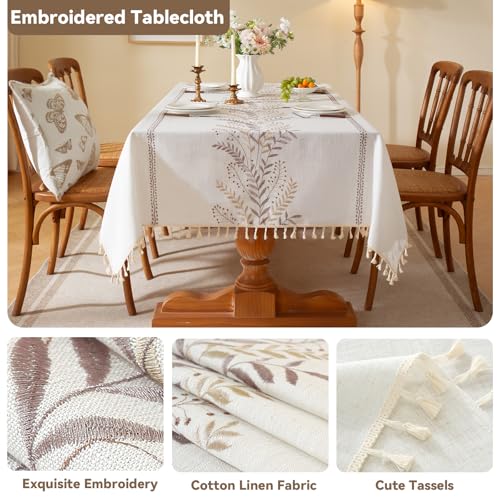 Coffee fern embroidered tablecloth construction details
