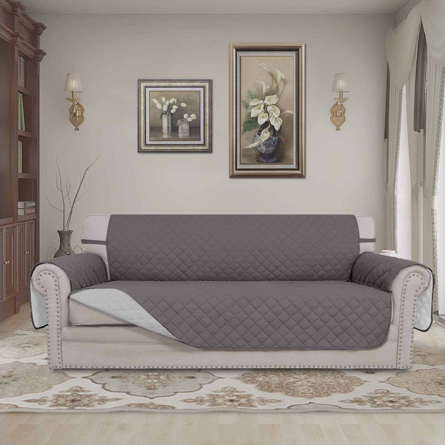Reversible quilted sofa protector gray light gray product detail
