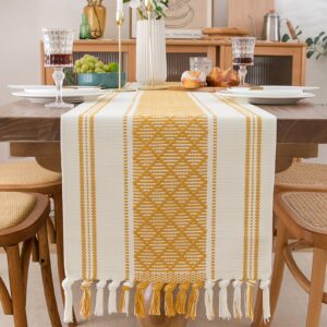 Wholesale Yellow & White Boho Woven Table Runner